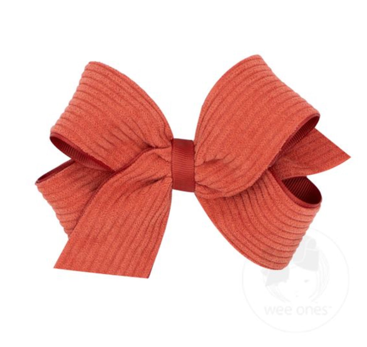 Medium Grosgrain Hair Bow with Wide Wale Corduroy Overlay - Rust