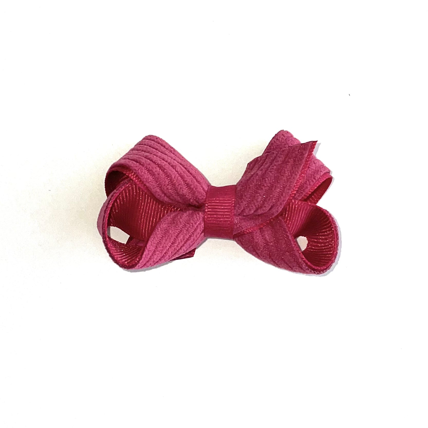 Mini Grosgrain Hair Bow with Wide Wale Corduroy Overlay - New Azalea