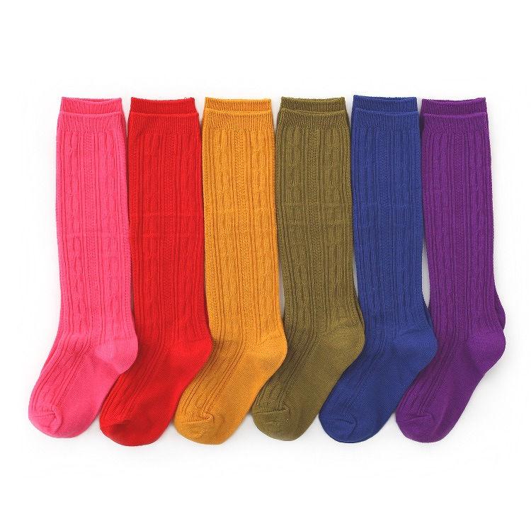 Cable Knit Knee High Socks - Bright Olive