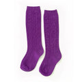 Cable Knit Knee High Socks - Grape