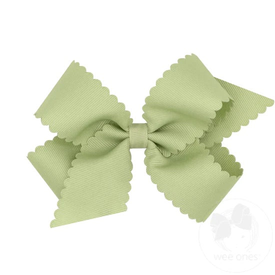 Medium Grosgrain Scalloped Edge Hair Bow - Celadon