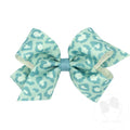 Medium Leopard Print Grosgrain Bow - Nile Blue