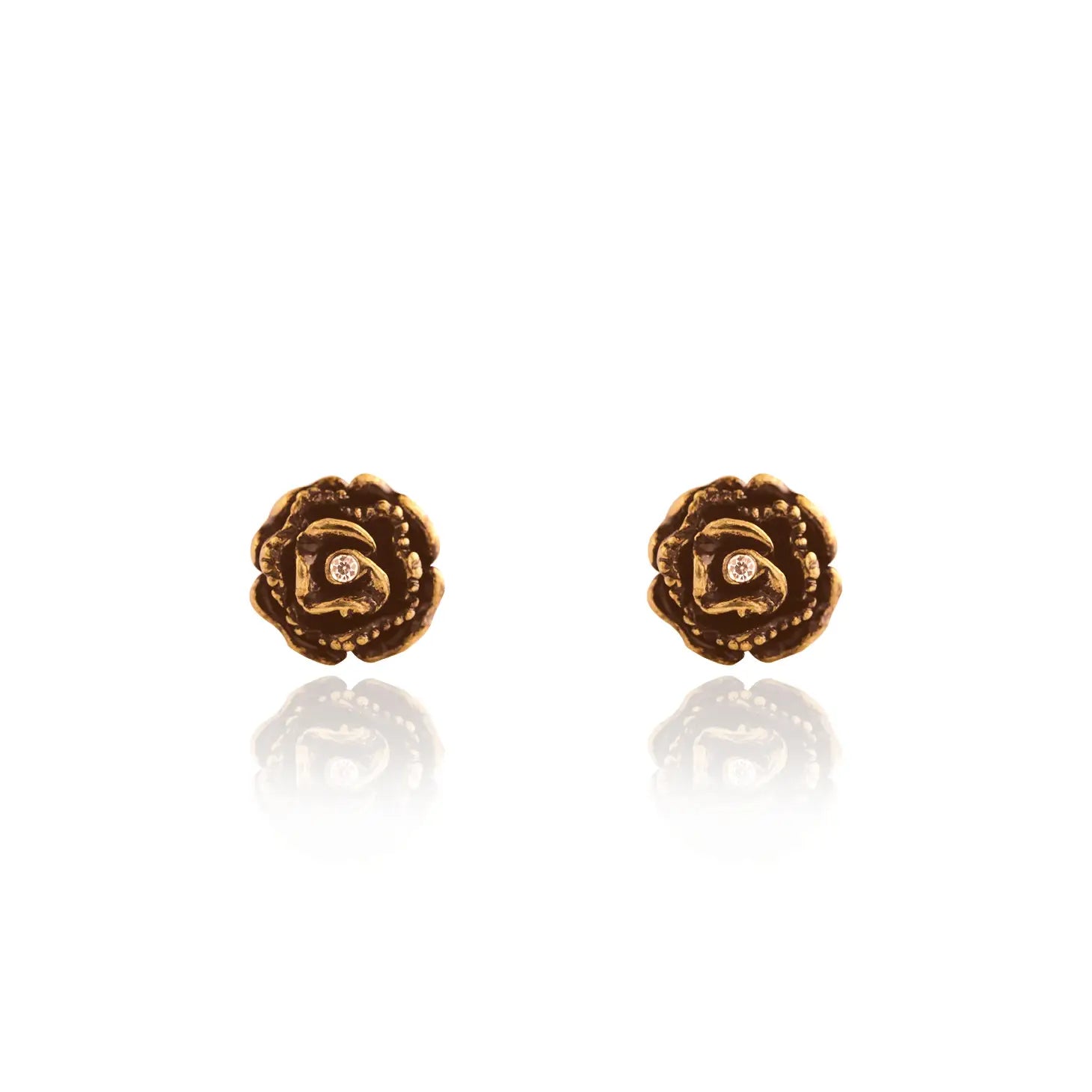 Antique Gold Rose Stud Earrings