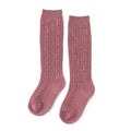 Cable Knit Knee High Socks - Mauve Rose